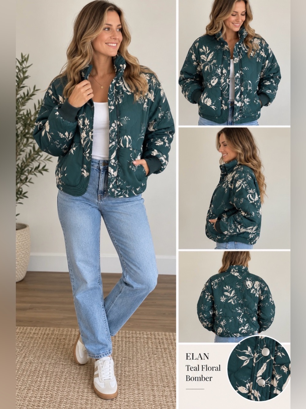 Teal Floral Bomber